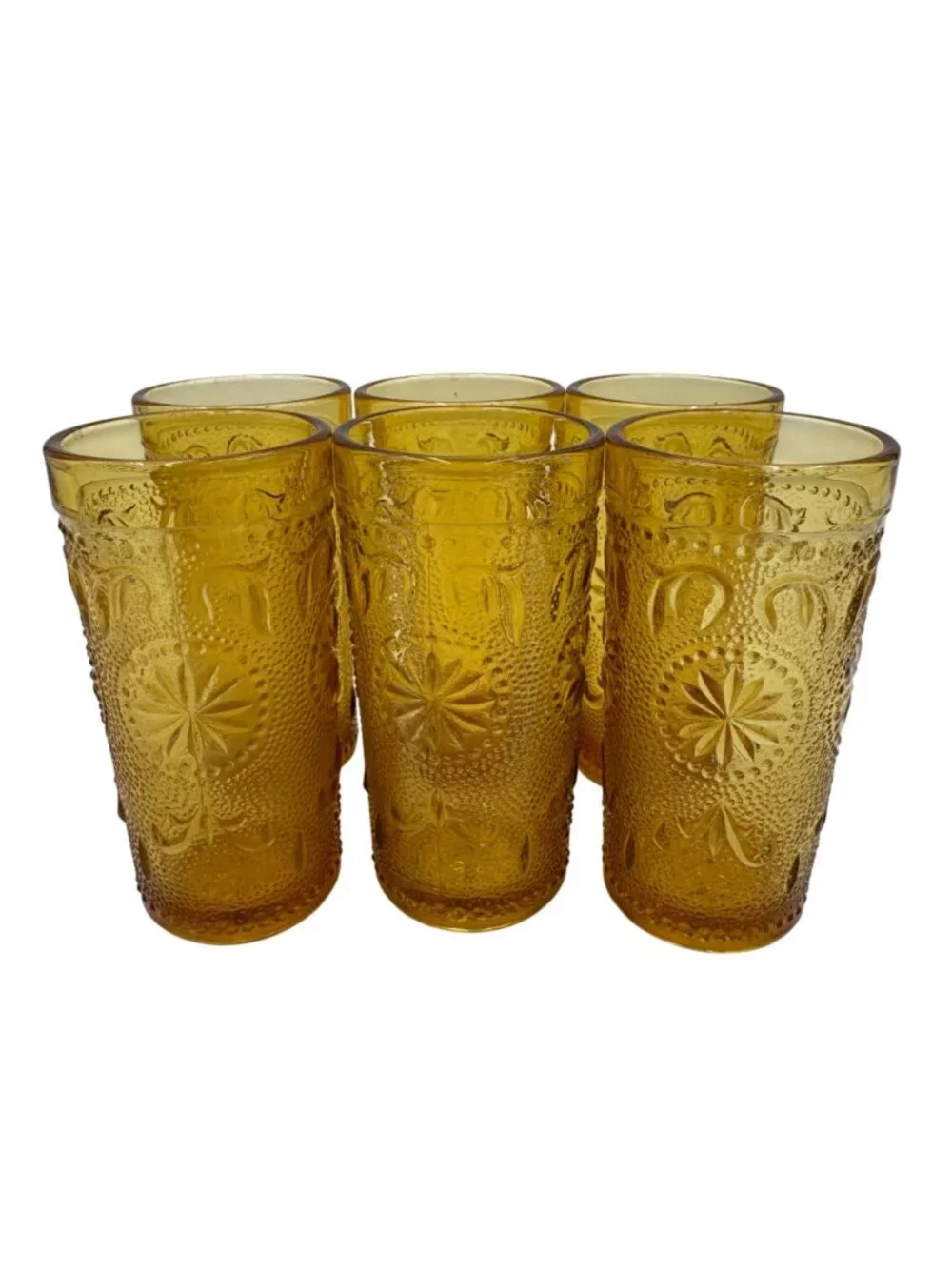 Brockway Glass Co. Vintage Amber Juice Glass Set Of 6 With American Concord